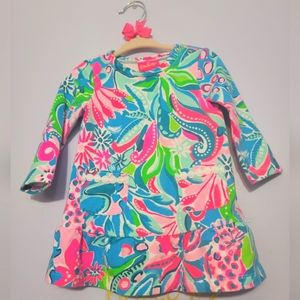 Lilly Pulitzer Vira Infant Longsleeve Girl Dress Turquoise 12-18 months
